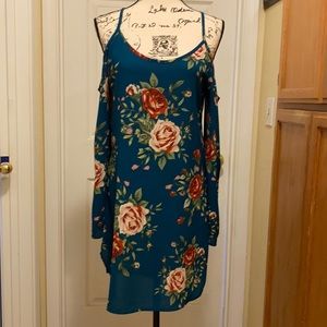 Ally Rose Green and roses cold shoulder dress